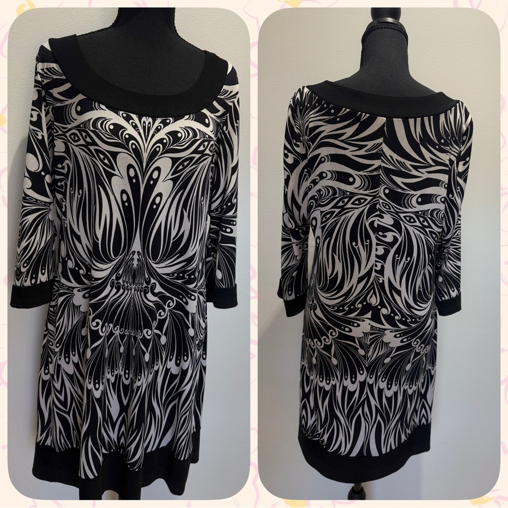 Tiana B. Black and White Swirl 3/4 Sleeve Dress-size large